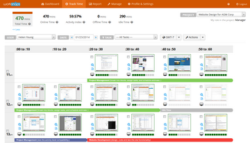 Track time and verify work with a screenshot, mouse and keyboard volume and most active applications.